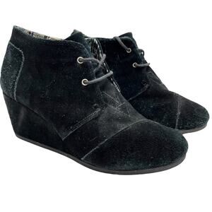 TOMS Genuine Leather Solid Black Suede Wedge Ankle Boots Booties Shoes sz 11